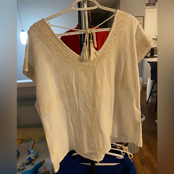 SIGRID OLSEN SHORT SLEEVE BOHO COTTEN TOP - Picture 2 of 6